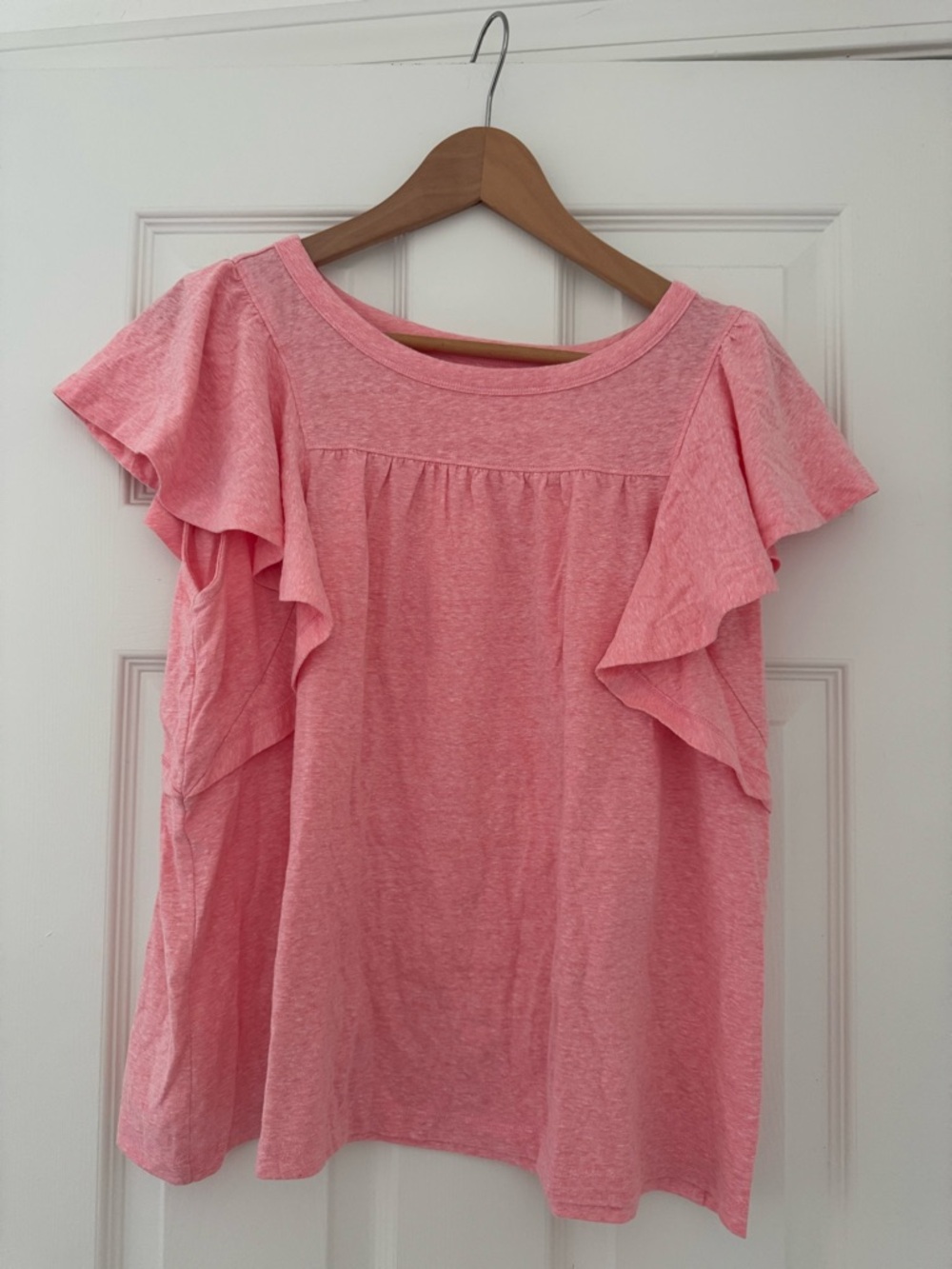LOFT Pink Ruffle Sleeve Tee